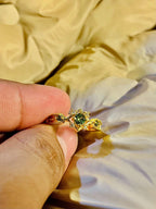 French Style Vintage White Olive Green Zircon Ring