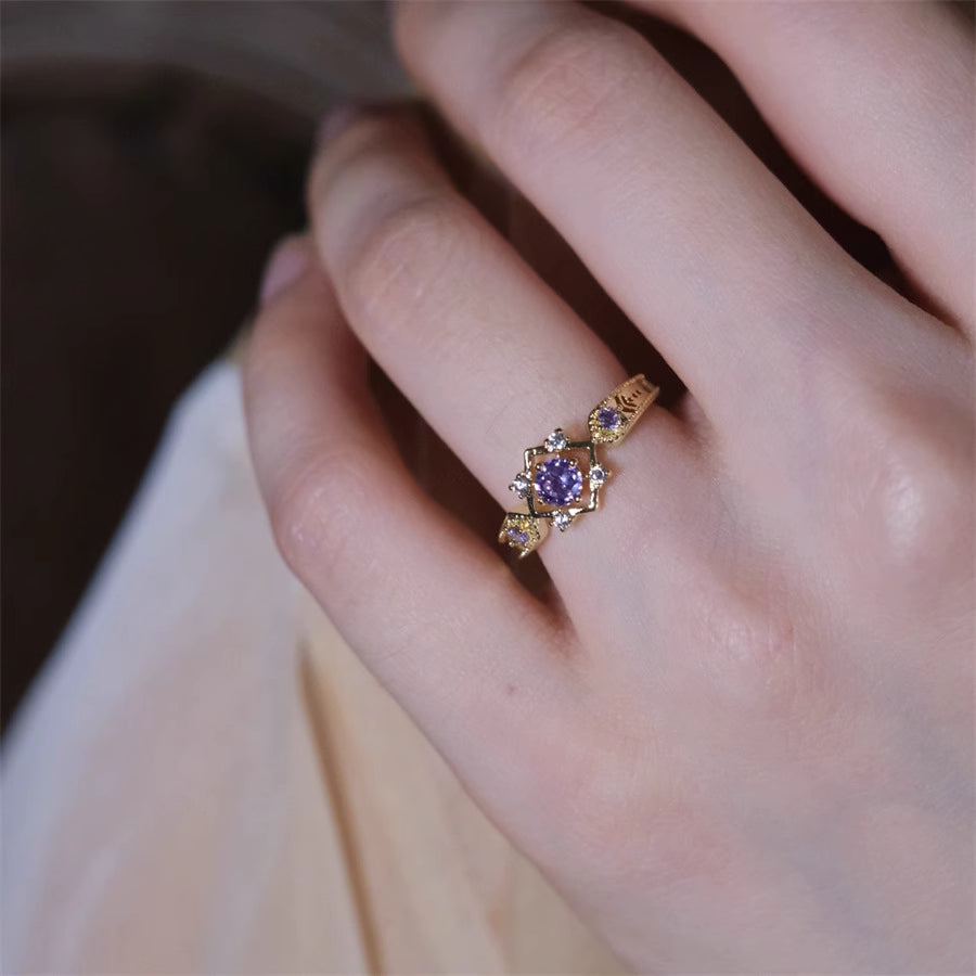 French Style Vintage White Olive Green Zircon Ring